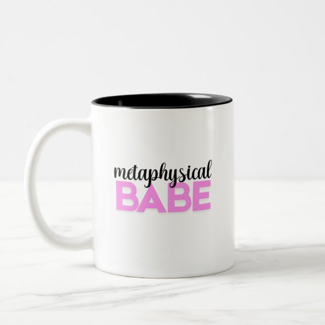metaphysical babe bold pink script typography Two-Tone coffee mug (Left)