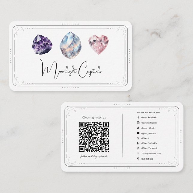 Metaphysical Crystals Rose Quartz Social Media QR Business Card (Front/Back)