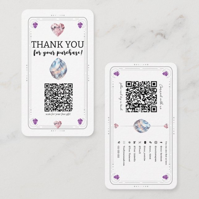 Metaphysical Crystals Rose Quartz Social Media QR Business Card (Front/Back)