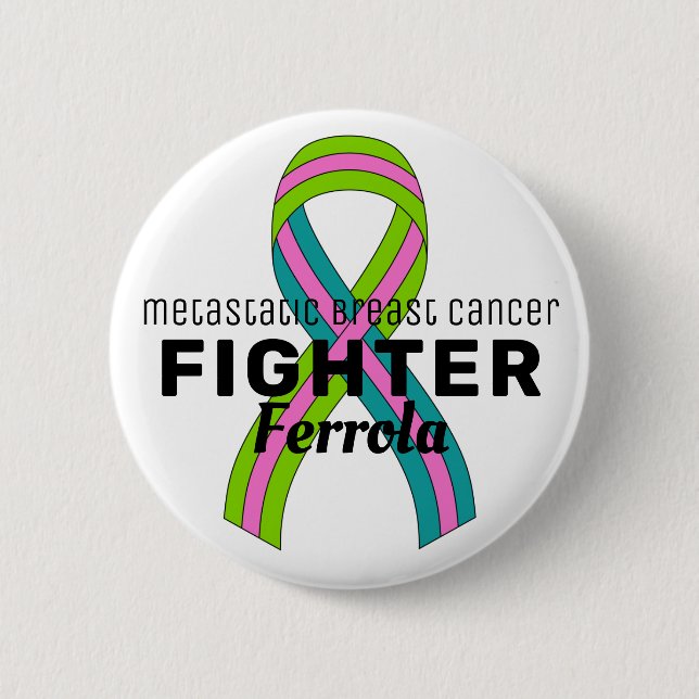 Metastatic Breast Cancer Ribbon White Button (Front)