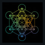 Metatron Cube Sacred Geometry Poster<br><div class="desc">The Metatron's Cube is a name for a sacred geometric figure composed of 13 equal circles with lines from the centre of each circle extending out to the centres of the other 12 circles. It is also known by some New Age teachers who call a variant of this figure the...</div>