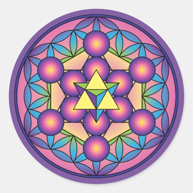 Metatron’s Cube Merkaba on Flower of life Classic Round Sticker (Front)