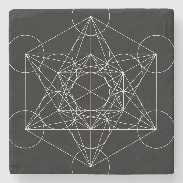 Metatron's Cube Black & White Stone Coaster (Front)
