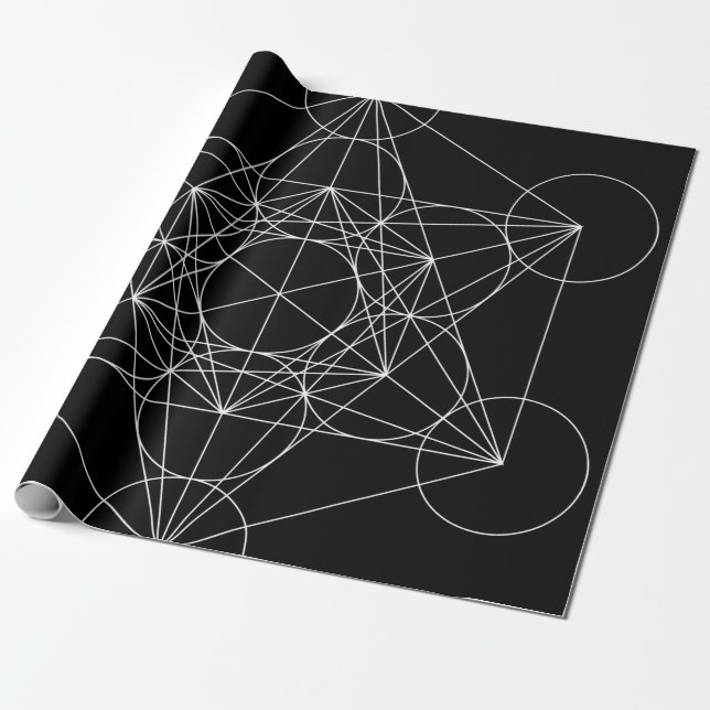 Metatron's Cube Black & White Wrapping Paper (Unrolled)