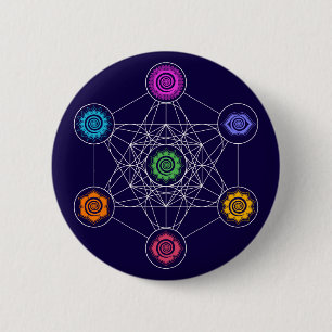 Metatrons Cube, Chakras, Cosmic Energy Centres 6 Cm Round Badge