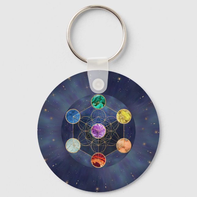 Metatron's Cube Chakras Sacred Geometry Key Ring (Front)