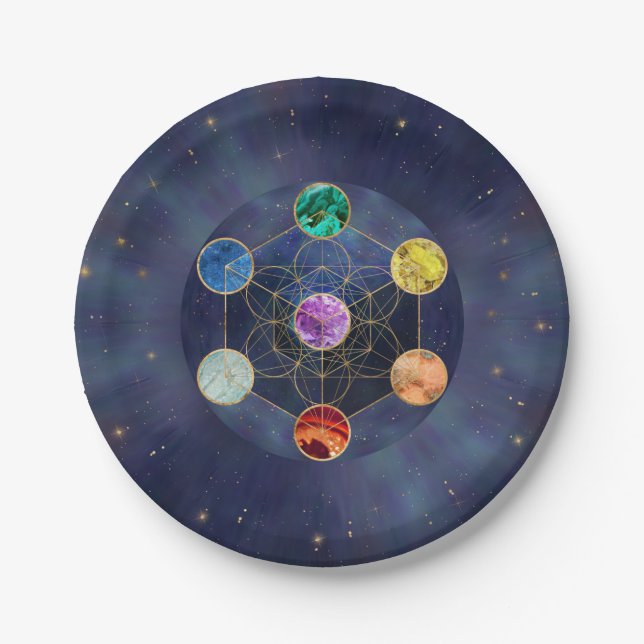 Metatron's Cube Chakras Sacred Geometry Paper Plate (Front)