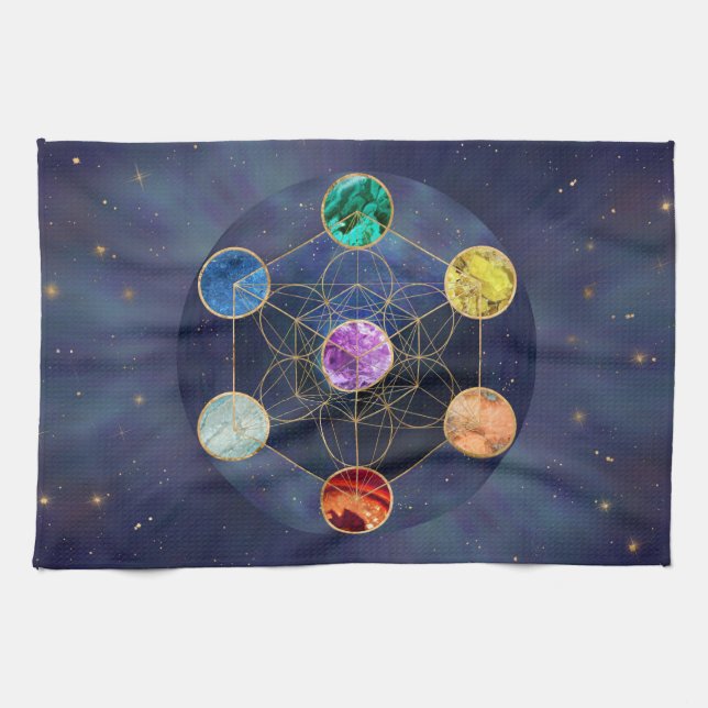 Metatron's Cube Chakras Sacred Geometry Tea Towel (Horizontal)