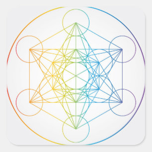 Metatron's Cube Illustration Rainbow Colours Square Sticker