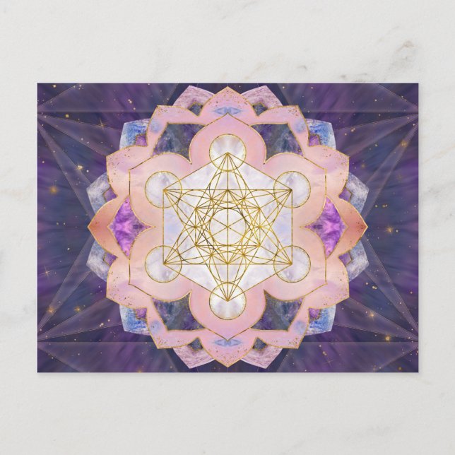 Metatron's Cube in Gemstone lotus Postcard (Front)
