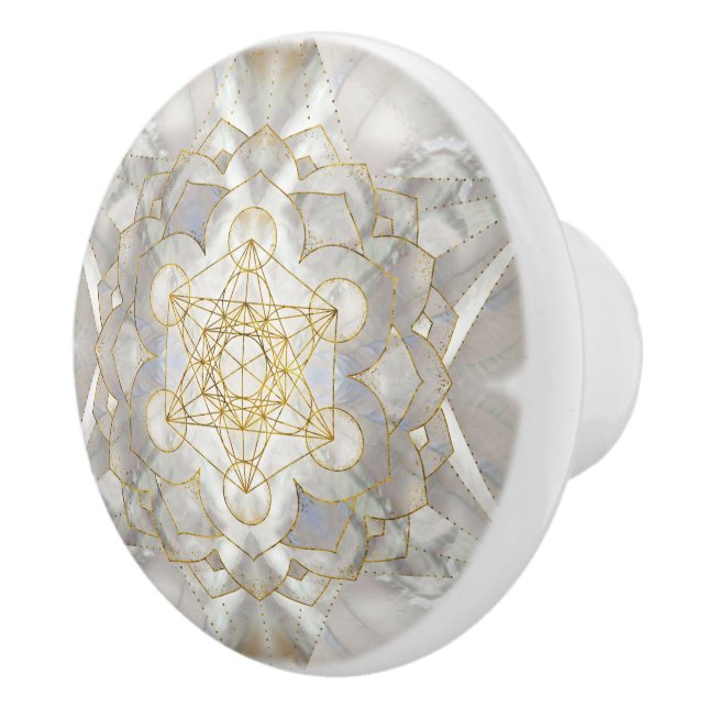 Metatron's Cube in lotus Sacred Geometry Ceramic Knob (Right)