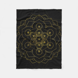 Metatron's Cube in lotus Sacred Geometry Fleece Blanket
