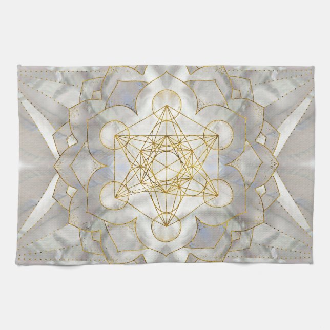 Metatron's Cube in lotus Sacred Geometry Tea Towel (Horizontal)