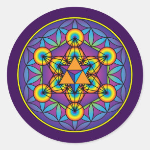 Metatron's Cube Merkaba on Flower of Life Classic Round Sticker