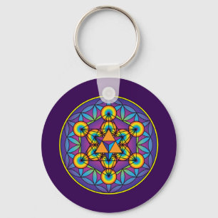 Metatron's Cube Merkaba on Flower of Life Key Ring