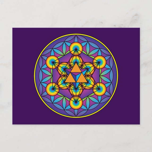 Metatron's Cube Merkaba on Flower of Life Postcard (Front)