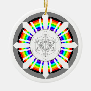 Metatron's Cube Rainbow Prism Ceramic Ornament