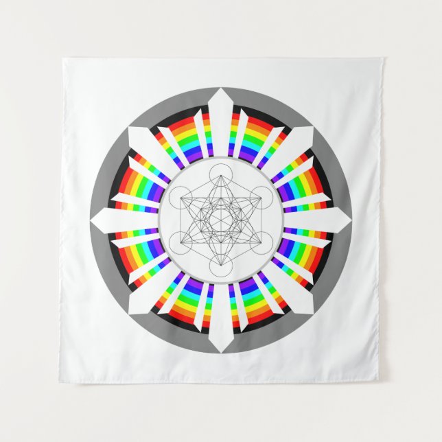 Metatron's Cube Rainbow Prism Tapestry (Front)