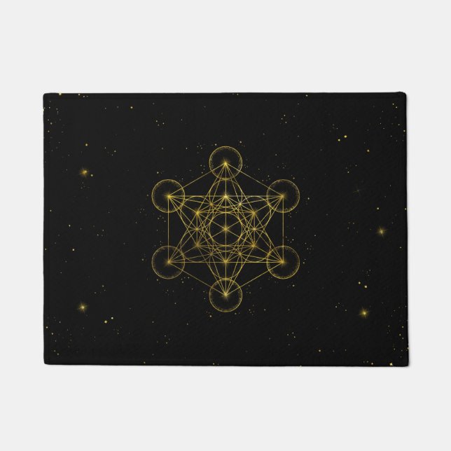 Metatron's Cube Sacred Geometry Black and gold Doormat (Front)