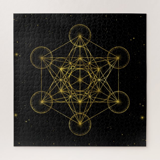 Metatron's Cube Sacred Geometry Black and gold Jigsaw Puzzle (Vertical)