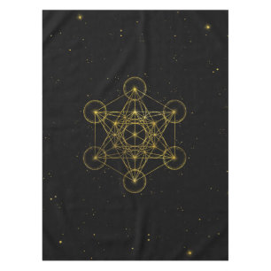 Metatron's Cube Sacred Geometry Black and gold Tablecloth