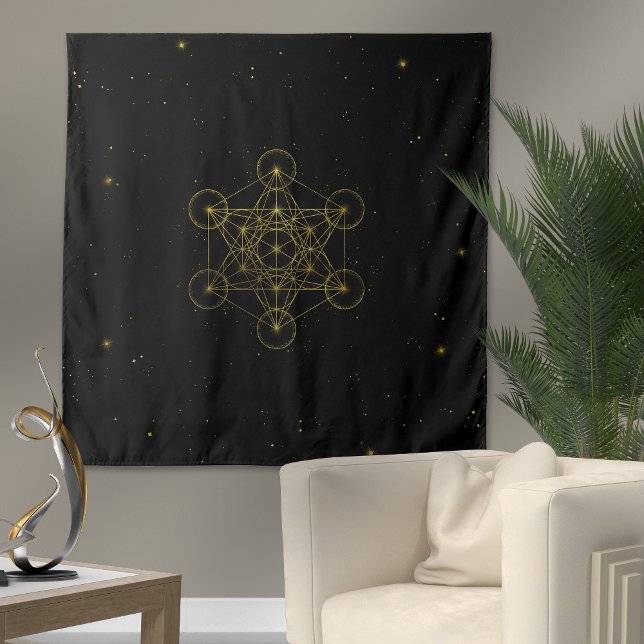 Metatron's Cube Sacred Geometry Black and gold Tapestry (Creator Uploaded)