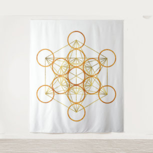 Metatron's Cube Sacred Geometry - Copper and Gold Tapestry