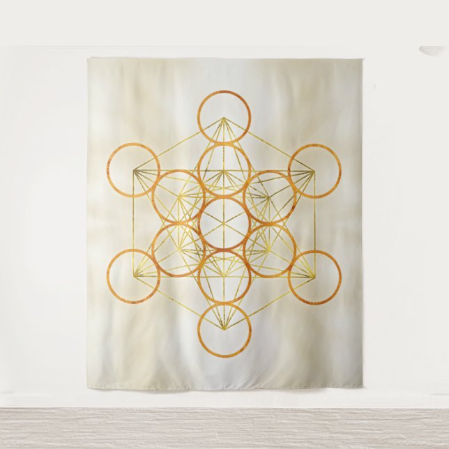 Metatron's Cube Sacred Geometry - Copper and Gold Tapestry (Front)