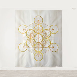 Metatron's Cube Sacred Geometry - Copper and Gold Tapestry