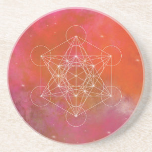 Metatron's Cube Sacred Geometry Pink Galaxy Coaster