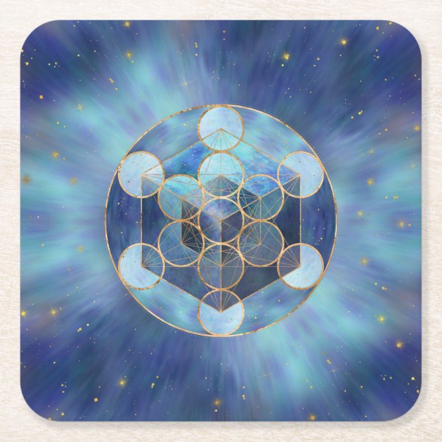 Metatron's Cube Sacred Geometry Square Paper Coaster (Front)