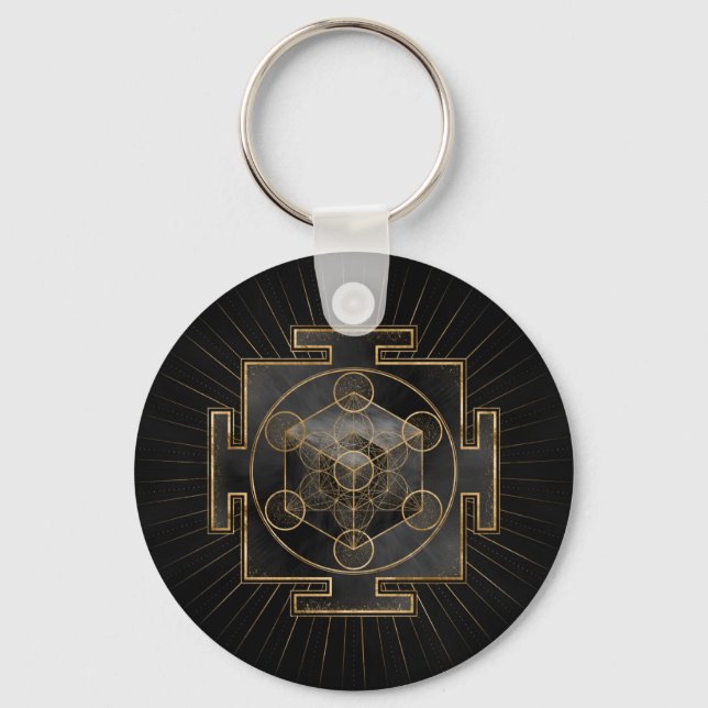 Metatron's Cube Sri Yantra Sacred Geometry Key Ring (Front)