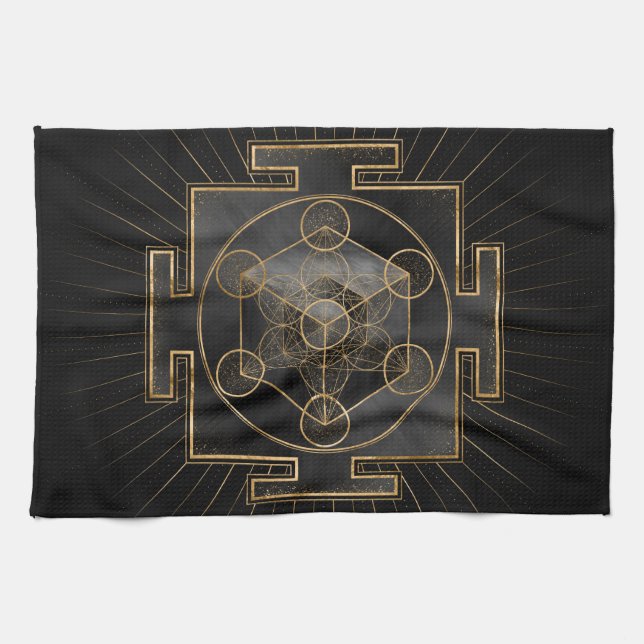 Metatron's Cube Sri Yantra Sacred Geometry Tea Towel (Horizontal)