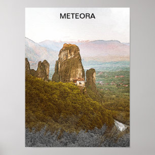 Meteora Greece Rock Mountains Travel Poster