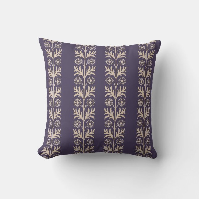 Meteorite Purple Arts and Crafts Floral Stripe Cushion (Front)