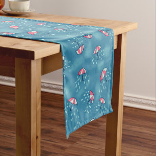 Meteorology Fun Rainy Weather And Umbrellas Short Table Runner