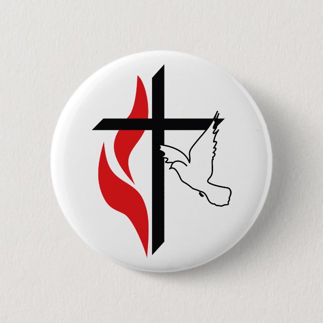 Methodist cross and Dove 6 Cm Round Badge (Front)