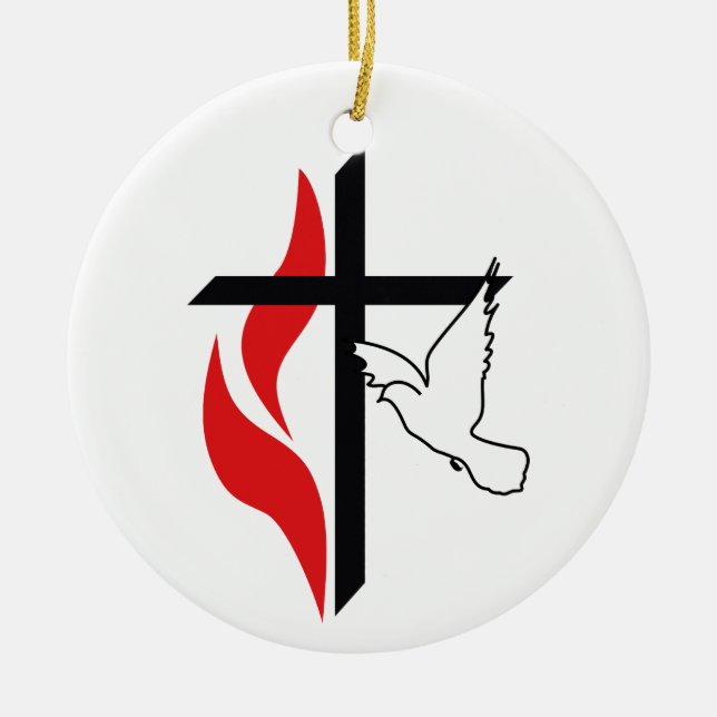 Methodist cross and Dove Ceramic Ornament (Front)