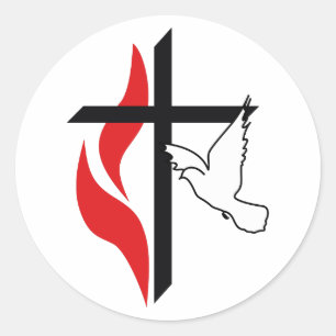 METHODIST CROSS AND DOVE CLASSIC ROUND STICKER