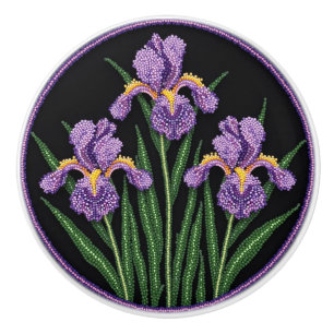 Metis Beadwork Floral Iris Native Art Ceramic Knob