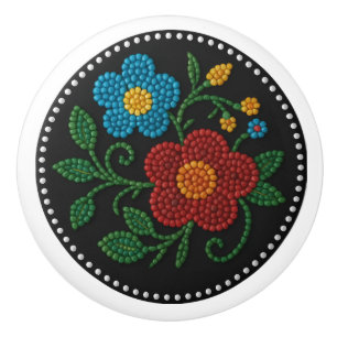 Metis Beadwork Floral Native Art Ceramic Knob
