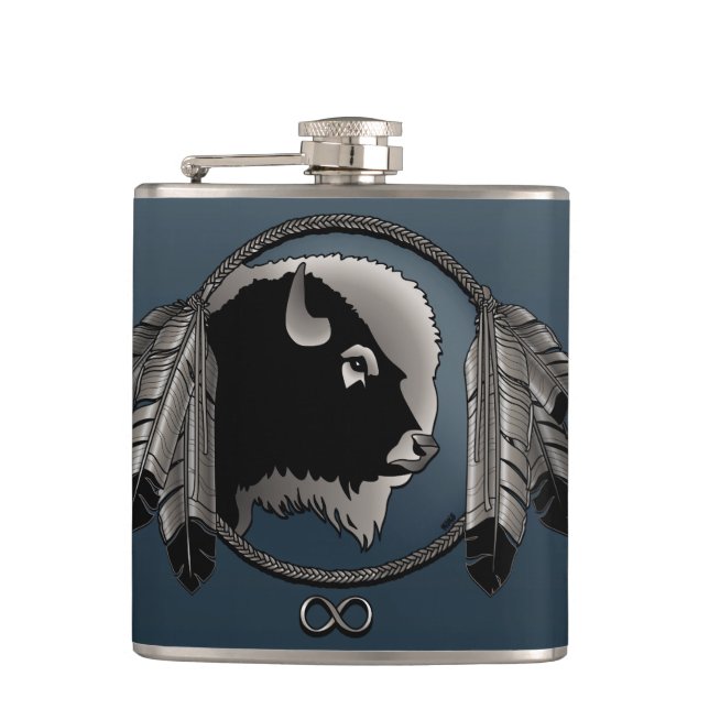 Metis Flask Custom Spirit Buffalo Metis Art Flask (Front)