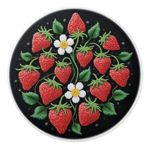 Metis Native Beadwork Strawberries Ceramic Knob