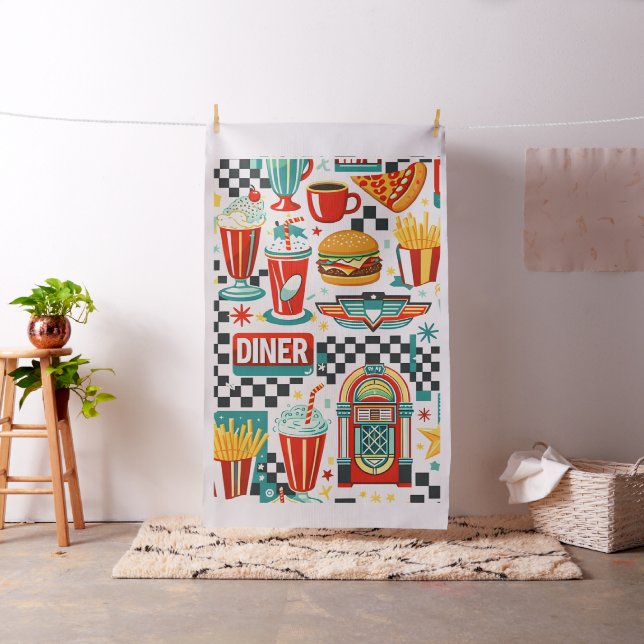 Metro 50s diner classic food pattern fabric vintag (In Situ)