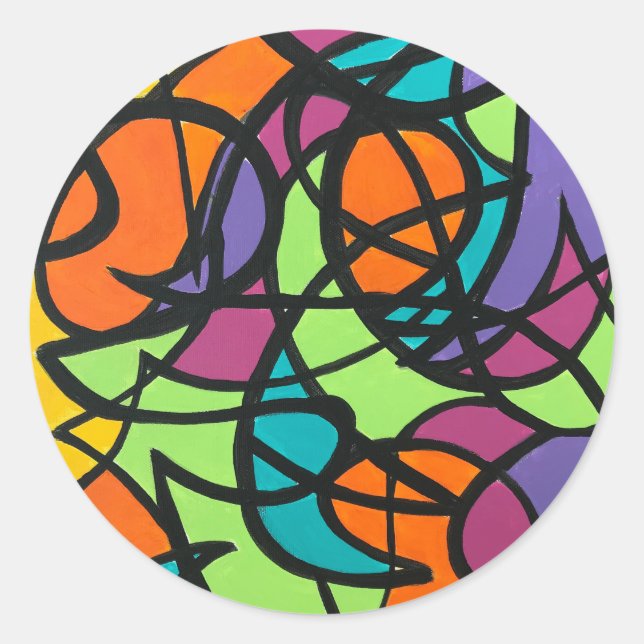 Metro Moon-Hand Painted Abstract Art Classic Round Sticker (Front)