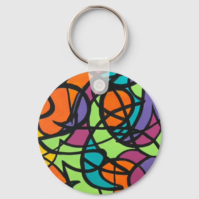 Metro Moon-Hand Painted Abstract Art Key Ring (Front)