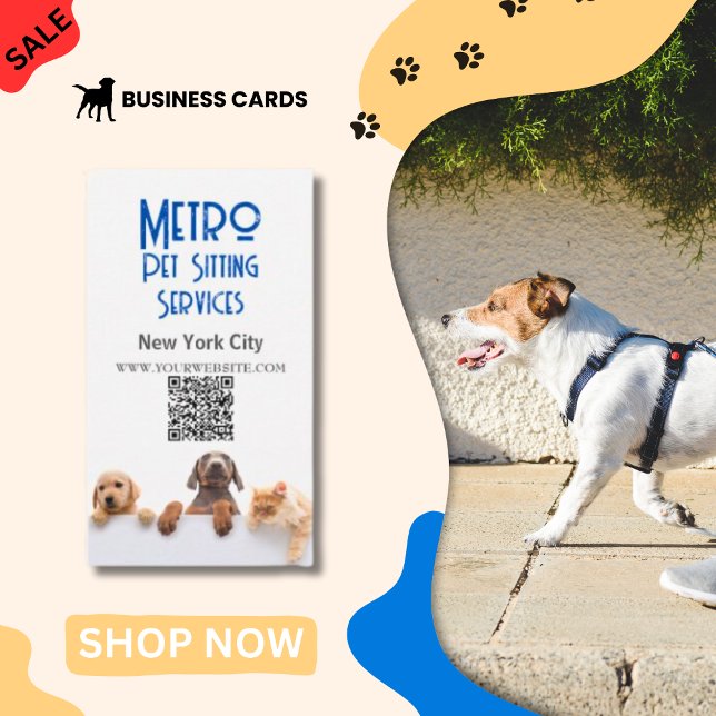 Metro Pet Sitting Dog Cat QR Code Business Card (Pet Sitter Business Cards)