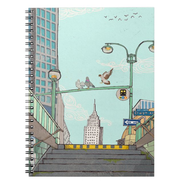 Metro Stop Manhattan NYC Whimsical Illustration Notebook (Front)