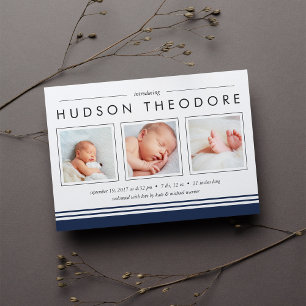 Metro Stripe Birth Announcement   Navy