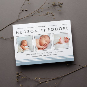 Metro Stripe Birth Announcement Sky